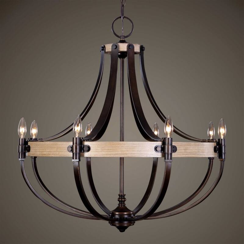 8 Light French Style Ceiling Chandelier - 32.75" - Bronze Finish