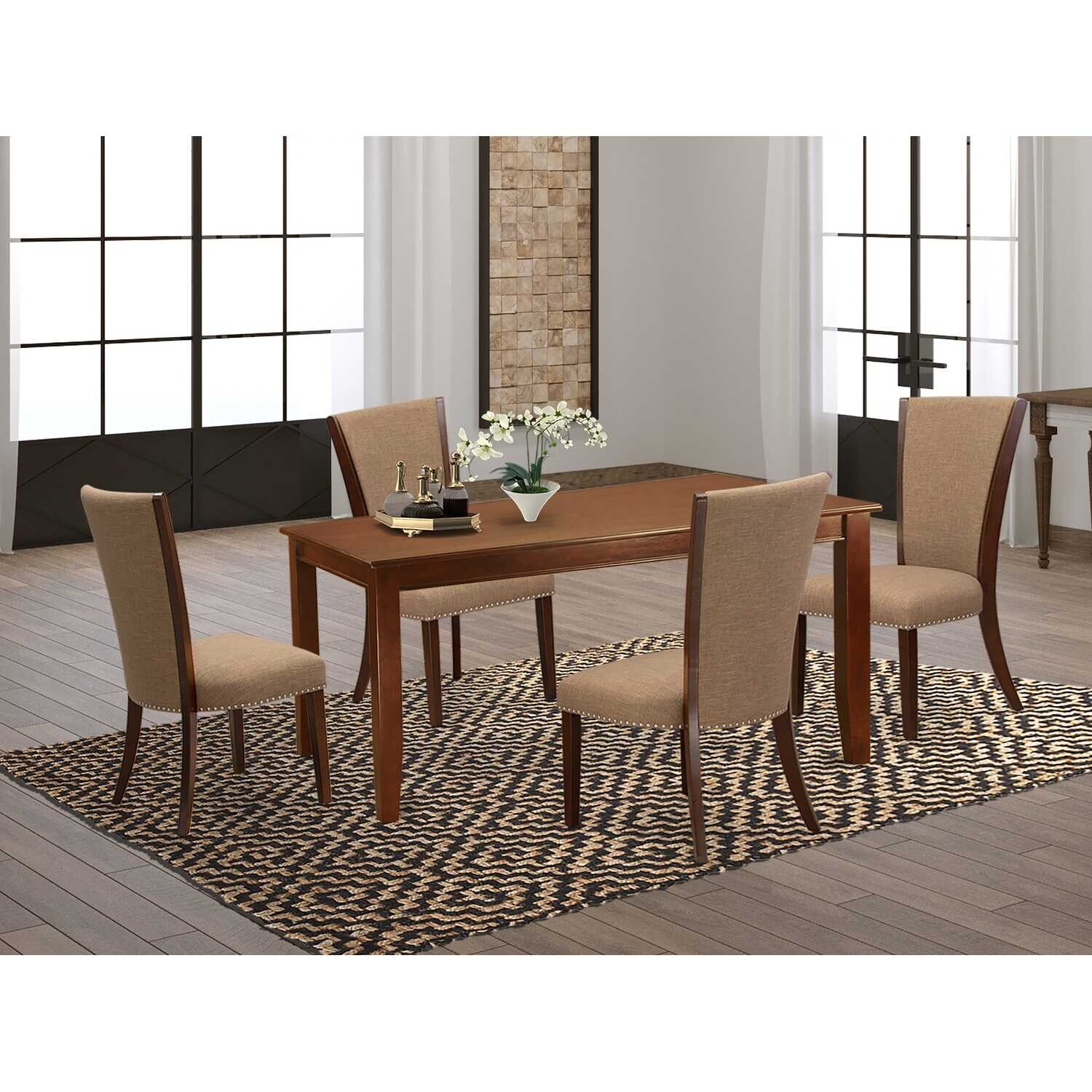 5-Piece Mahogany Finish Solid Wood Top - Rectangular Dining Room Set - Seats-4