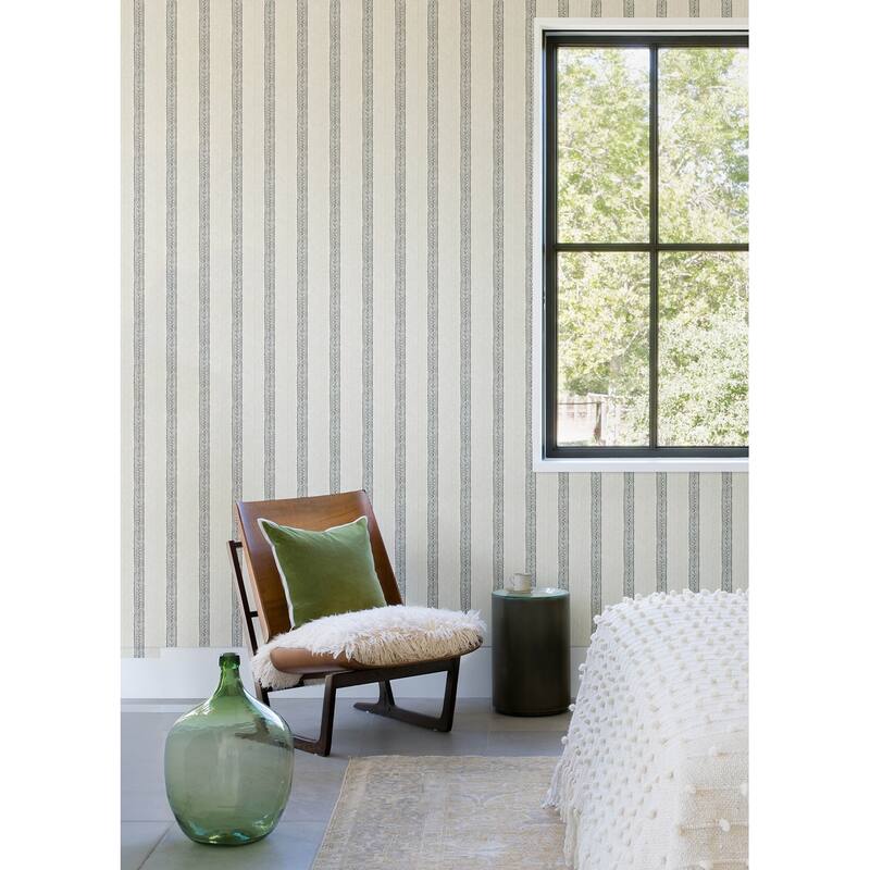 Chesapeake Mandevilla Aqua Vine Stripe Wallpaper