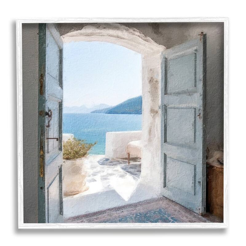 Stupell Coastal Greek Villa Framed Giclee Art Design by LSR Design Studio - 24 x 24 - White