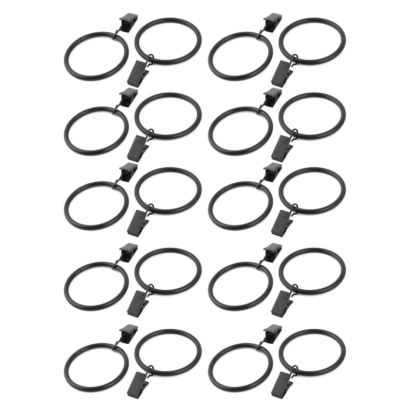 Household Metal Window Curtain Rod Hanging Hook Ring Black 45mm Inner Dia 20pcs