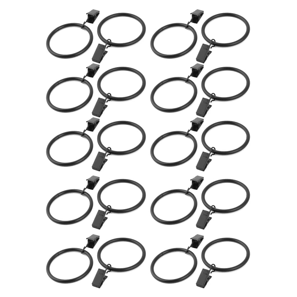Household Metal Window Curtain Rod Hanging Hook Ring Black 45mm Inner Dia 20pcs