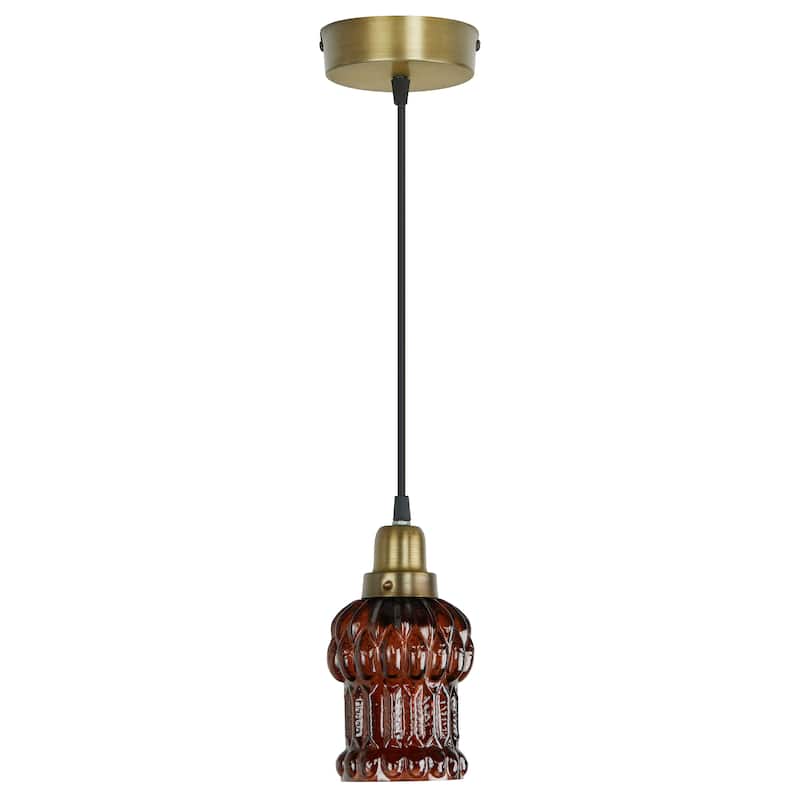 Baptiste River of Goods Purple/Yellow/Green and Gold Glass and Metal 4.5-Inch Pendant Light with Adjustable Hanging Cord
