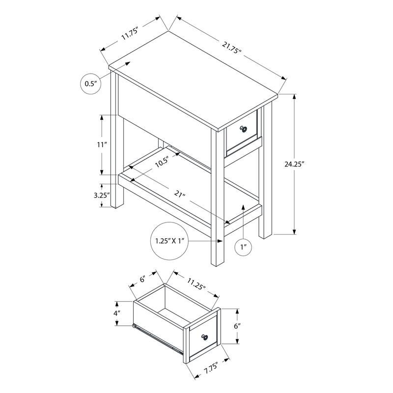 Accent Table, 2 Tier, End, Lamp, Nightstand, Side Table, Narrow, Small, Storage Drawer, Bedroom, Black Veneer, Transitional - Black