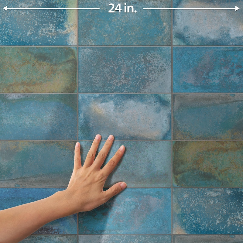 Merola Tile Atelier Oxid Blue 4-1/2" x 9-1/8" Porcelain Floor and Wall Tile