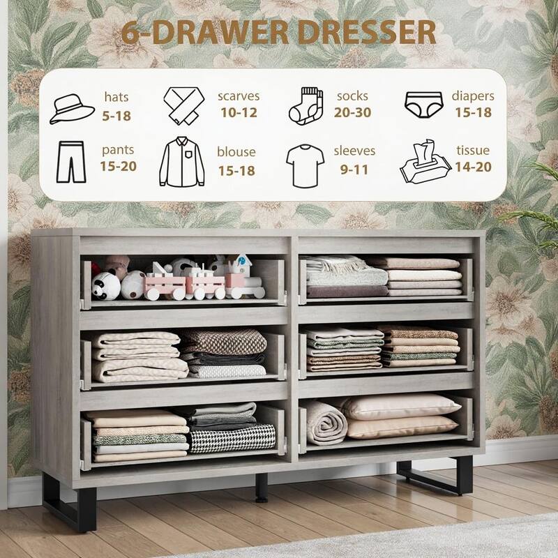 6 Drawers Wood Dressers, with Storage, 47.2"