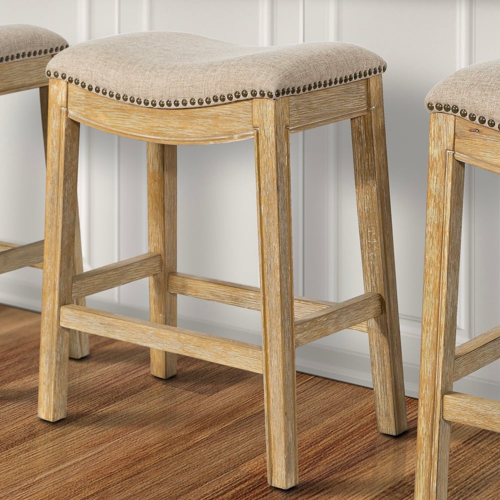 Sadie Saddle-Seat Wood Bar Stool with Upholstered Seat