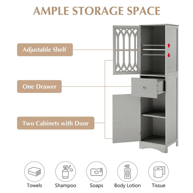 Tall Bathroom Cabinet, Freestanding Storage Cabinet Drawer&Door, Grey