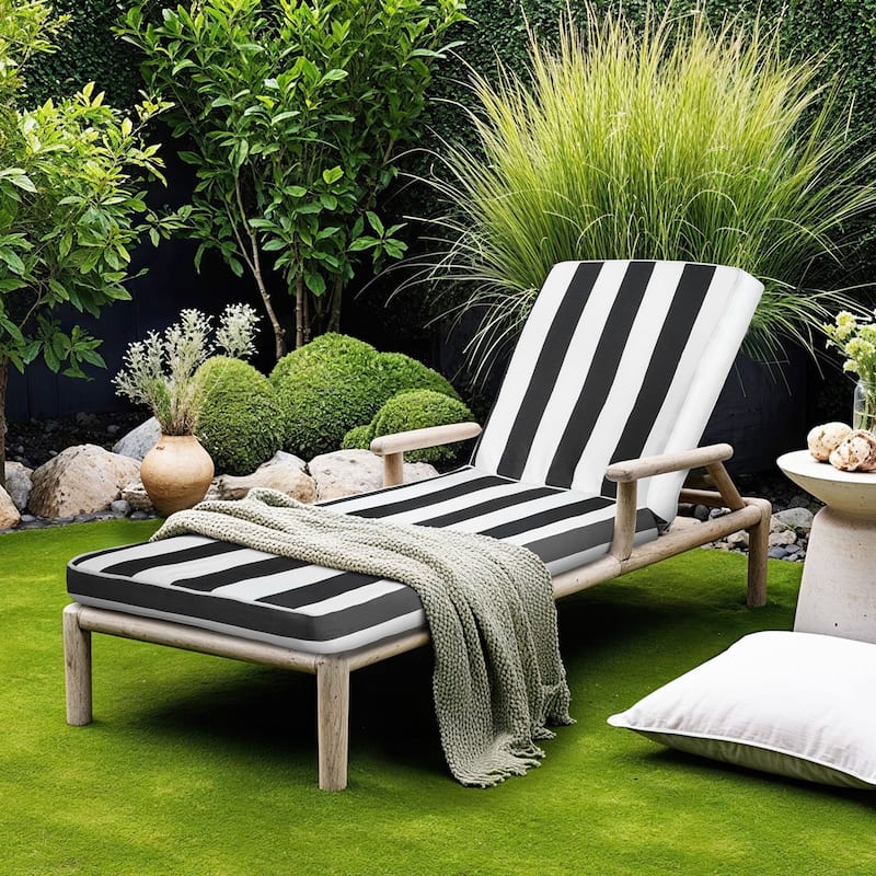 Set of 2 Black, White Stripes Patio Chair Cushion Set with High-Density Foam and Anti-Slip Ties - 74.37” x 22.08” x 2.79”
