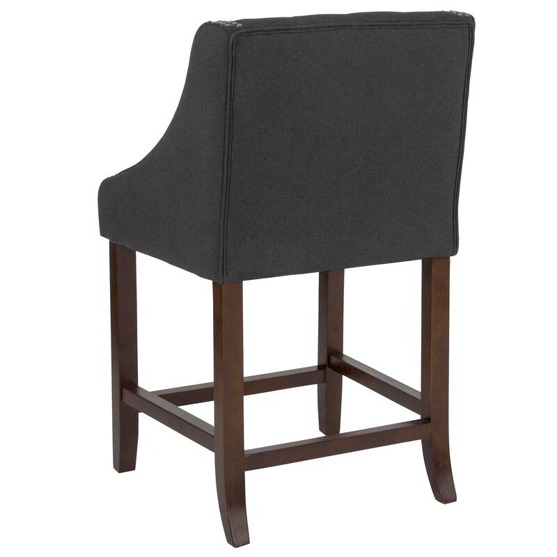 Transitional Tufted Upholstered/Walnut Finish Counter Stool (Set of 2)
