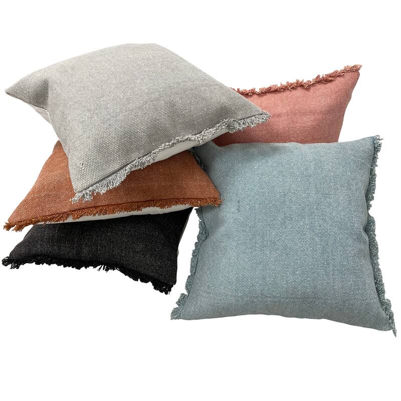 Sevita Light Blue Solid Stonewash Throw Pillow with Fringe
