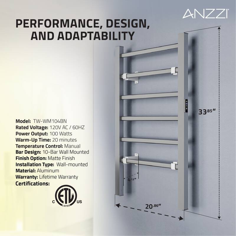 ANZZI Naples 6-Bar Aluminum Wall Mounted or Free Standing Towel Warmer
