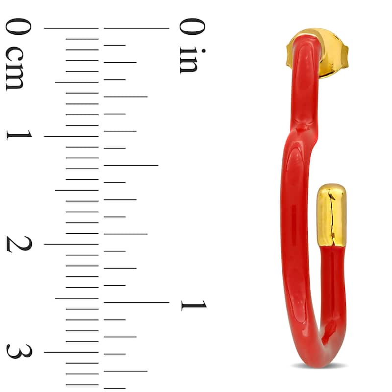 Miadora Red Enamel Plated Open Heart Earrings in Yellow Plated Sterling Silver
