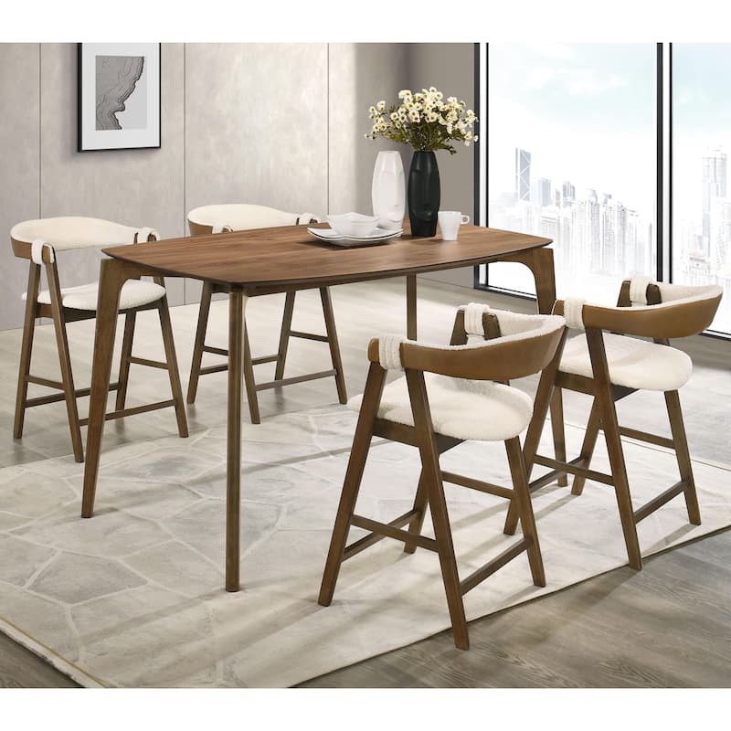 Furniture of America Shaw Mid-century 5-Piece Walnut Wood Counter Height Table Set with 4 Chairs - 35-inch