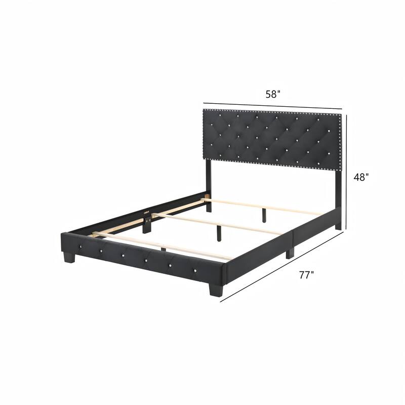 Full Size Velvet Platform Bed with Sturdy Frame and Easy Assembly