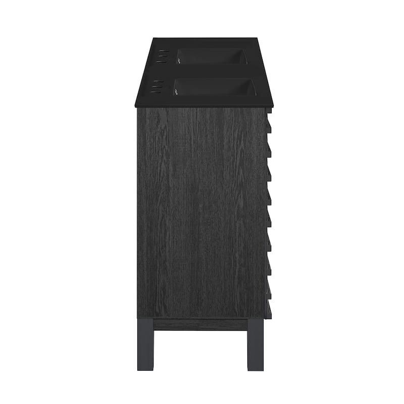 Cascade 48 In. Black Oak, Double Basin Bathroom Vanity With Black, 3-Hole Ceramic Sink Top