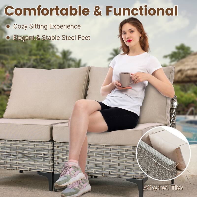 HOOOWOOO 10-piece Wicker Patio Furniture Set Sectional Sofa with Swivel Chair