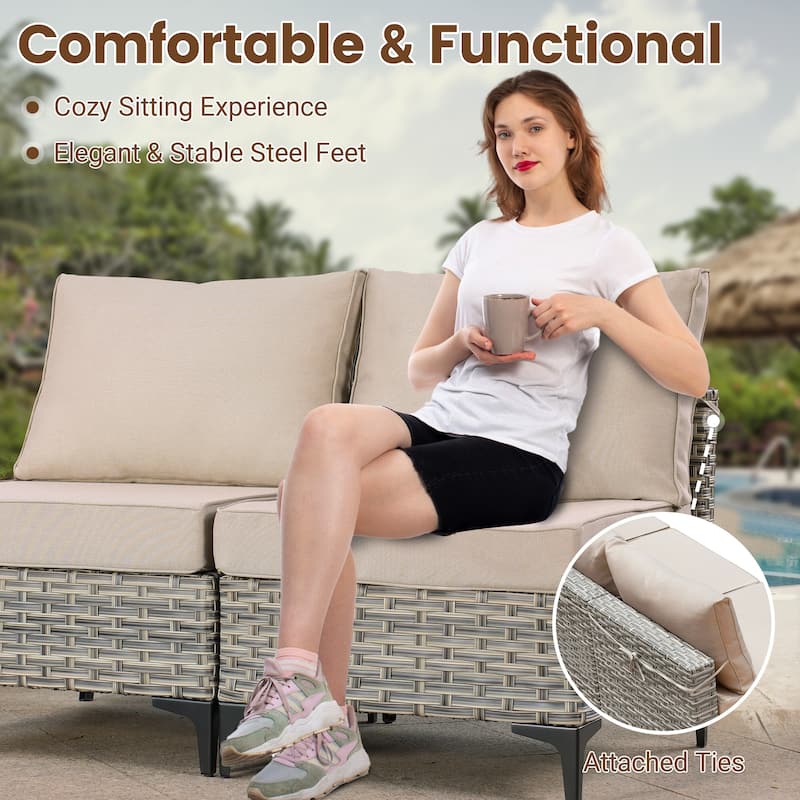 HOOOWOOO 7-piece Rattan Patio Furniture Sectional Set
