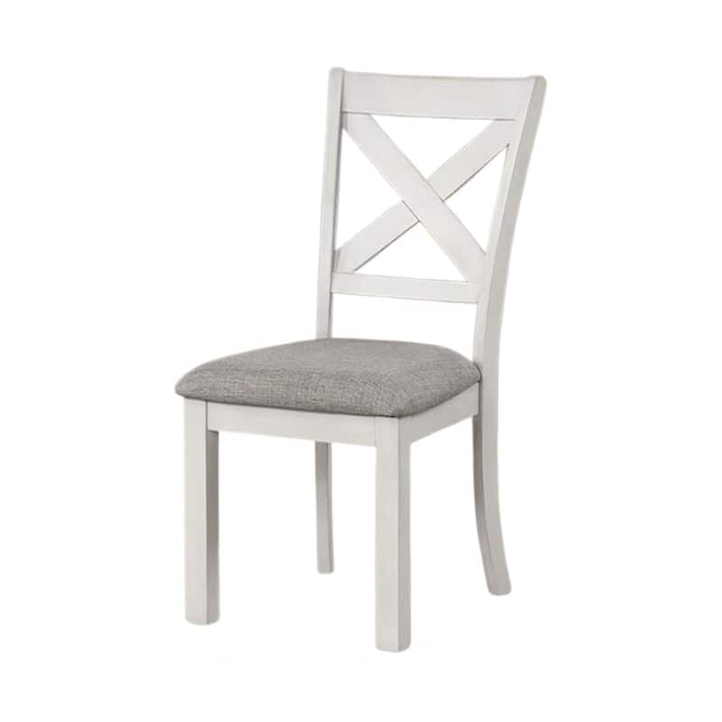 Rone Side Dining Chair Set of 2, Rustic White Rubberwood, Gray Fabric