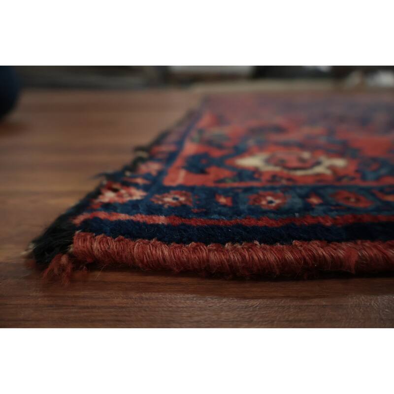 Hand Knotted Oriental 100% Wool Carpet Traditional Geometric Navy Blue & Blues Bidjar Area Rug - 9' 11'' X 5' 2''
