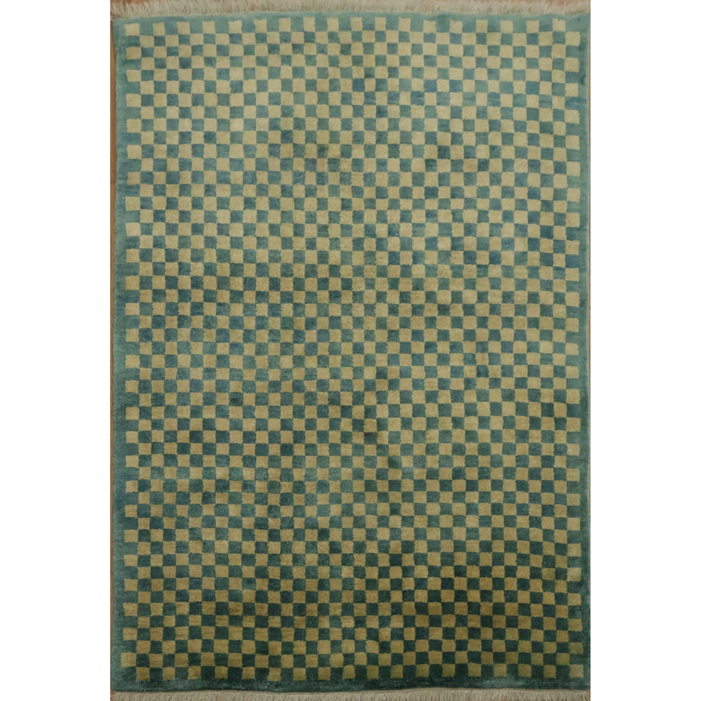 Hand Knotted Oriental 100% Wool Carpet Modern Checkered Multi-Colored Gabbeh Area Rug - 5' 10'' X 4' 0''