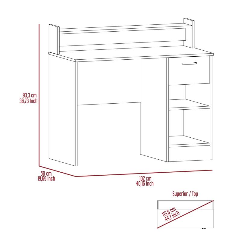 Modern Writing Desk with Storage Drawers, Open Shelf, and Stylish Hutch for Home Office or Study Room