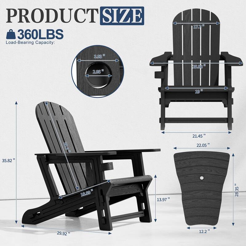 Outdoor All Weather Adirondack Chairs with Movable Footrests, Set of 5/3.