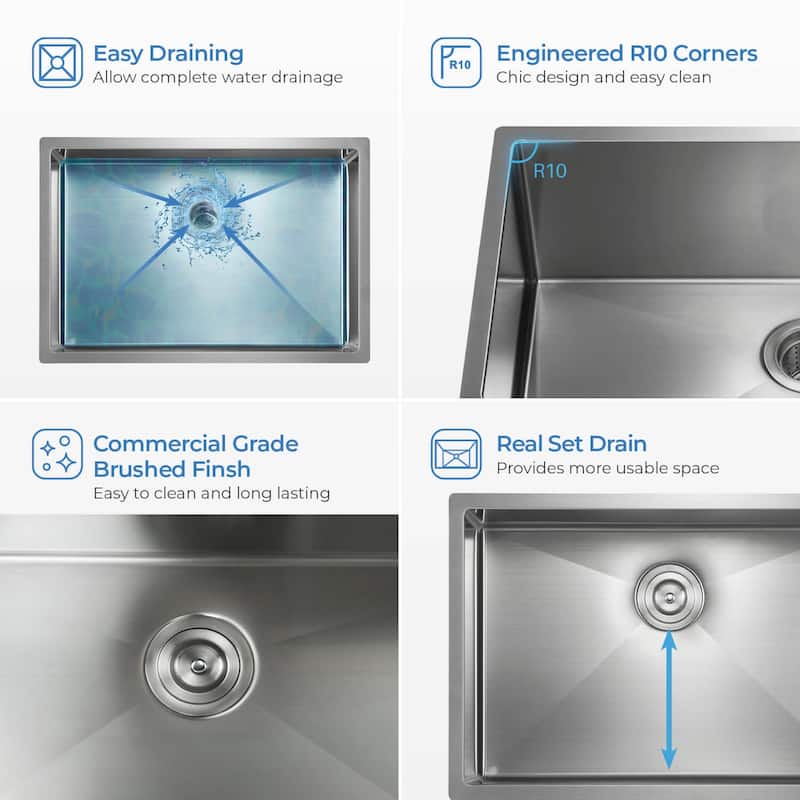 Handcrafted Undermount Single Bowl Stainless Steel Kitchen Sink