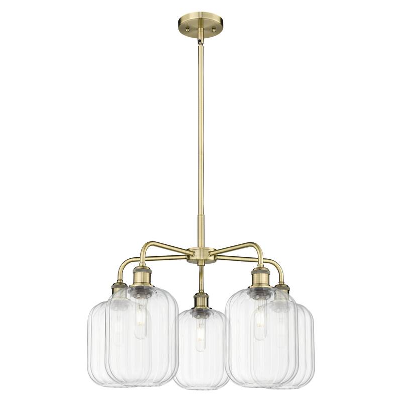 Innovations Lighting Endless Possibilities Ballston - Preston - 5 Light 25" Jar Shade Stem Hung Chandelier - Antique Brass/Clear