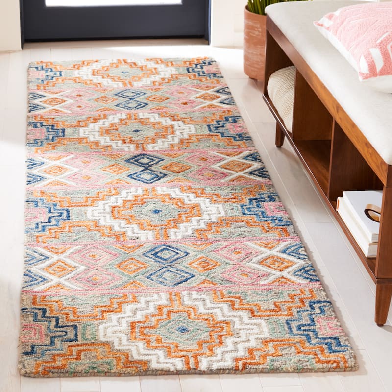 SAFAVIEH Handmade Aspen Perline Bohemian & Eclectic Tribal Wool - 2' 3" x 8' - Orange/Fuchsia