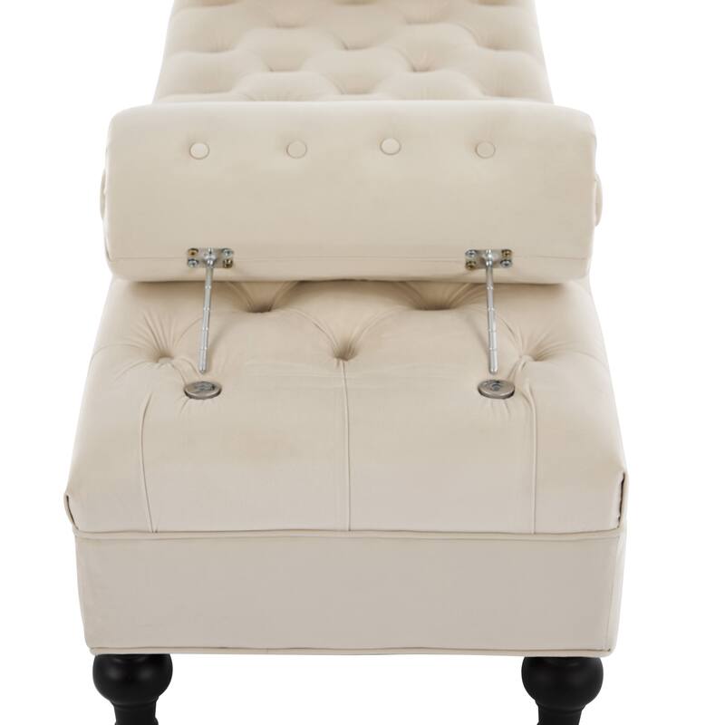 Beige Velvet Modern Ottoman Bench for Bedroom - Comfy End-of-Bed Footstool with Detachable Pillows