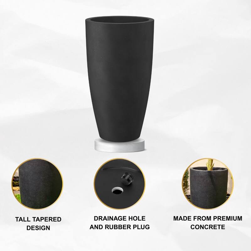 Kante 23.6"H Weathered Concrete Tall Planter, Outdoor/Indoor Modern Decorative Planter Pot, Seamless with Drainage Hole, Black
