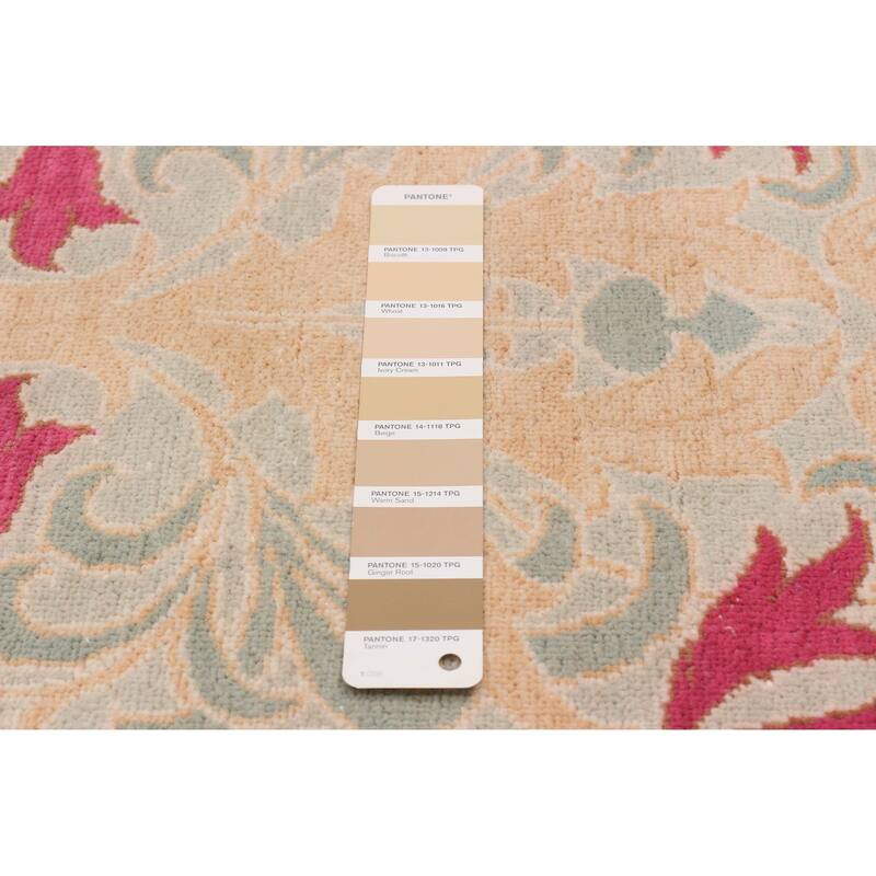 ECARPETGALLERY Hand-knotted Abstract Lahore Legacy Beige, Pink Wool Rug - 9'0 x 12'0
