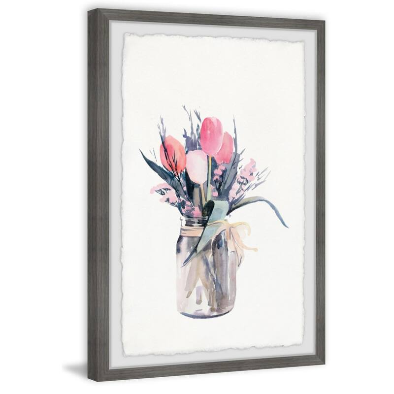 Jar of Tulips Framed Wall Art, Elegant Home Touch - Sophisticated Artwork for Refined Décor
