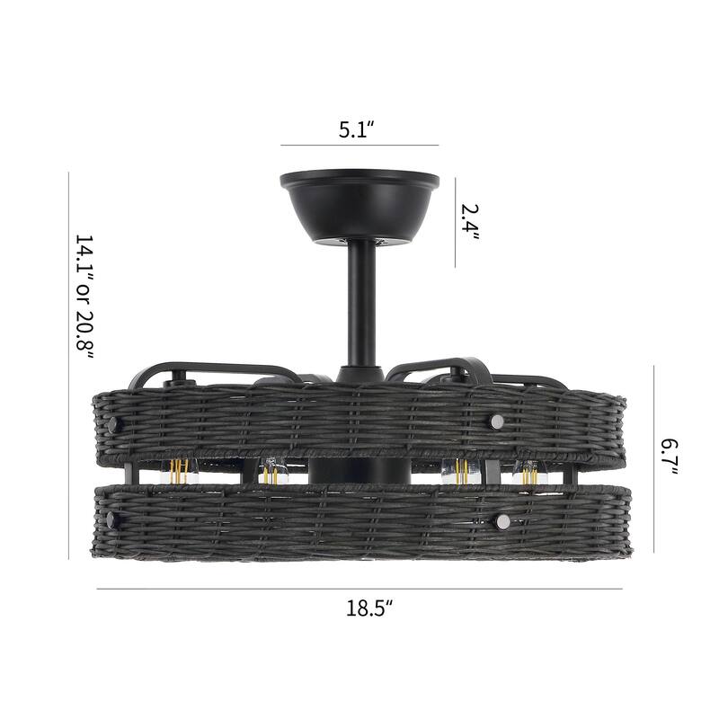 18.5" Boho Rattan Caged Ceiling Fan with Light Kit and Remote Control