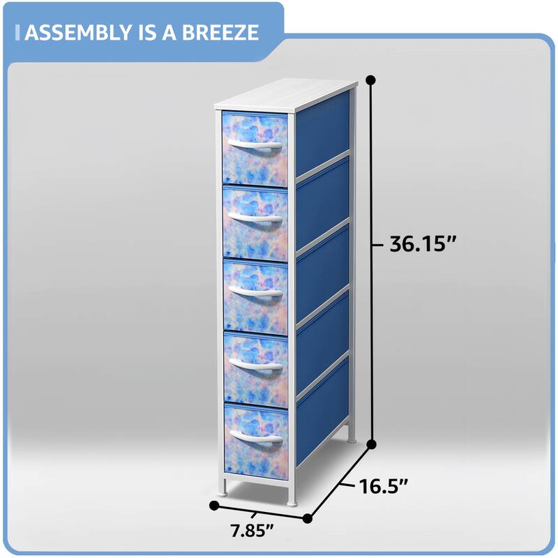 Sorbus Narrow Dresser with 5 Drawers - Vertical Slim Storage Chest of Drawers with Steel Frame, Wood Top & Easy Pull Fabric Bins