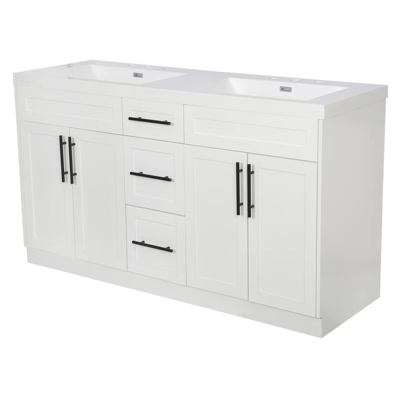 59" Double Sink Bathroom Vanity with SMC Top, Solid Wood Frame & Soft Close Doors, Gray Storage Cabinet