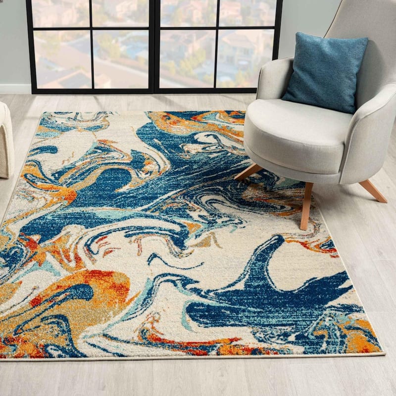 Luxe Weavers Abstract Artistic Indoor Area Rug, Medium Pile Carpet - 8x10 - Blue