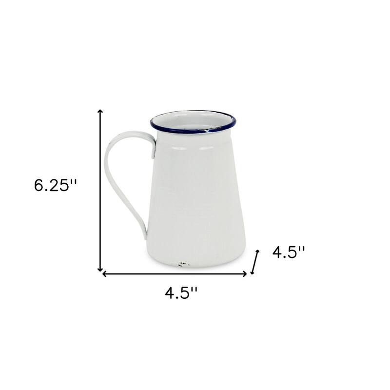 HomeRoots 6" White and Blue Metal Jug Vase