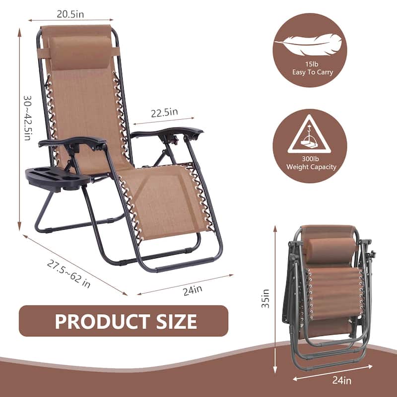 Set Of 2 Zero Gravity Chair, Patio Folding Lawn Outdoor Lounge Camp Reclining Lounge Chair for Poolside Backyard and Beach