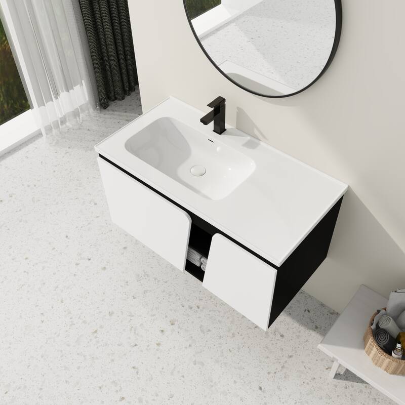 40'' Floating Wall-Mounted Bathroom Vanity with Ceramics Sink & Soft-Close Cabinet Door