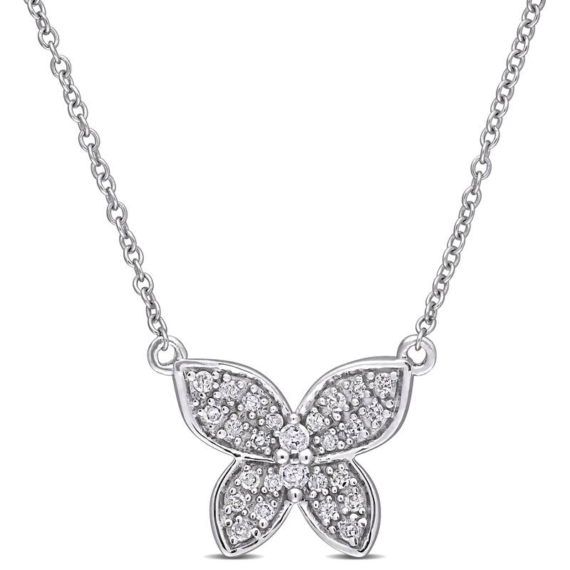 Miadora 10k White Gold 1/8ct TDW Diamond Cluster Butterfly Necklace - 11 mm x 17 inch x 13.6 mm - 11 mm x 17 inch x 13.6 mm