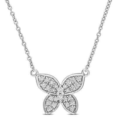 Miadora 10k White Gold 1/8ct TDW Diamond Cluster Butterfly Necklace - 11 mm x 17 inch x 13.6 mm - 11 mm x 17 inch x 13.6 mm