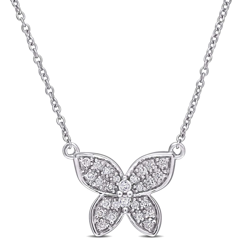 Miadora 10k White Gold 1/8ct TDW Diamond Cluster Butterfly Necklace - 11 mm x 17 inch x 13.6 mm - 11 mm x 17 inch x 13.6 mm