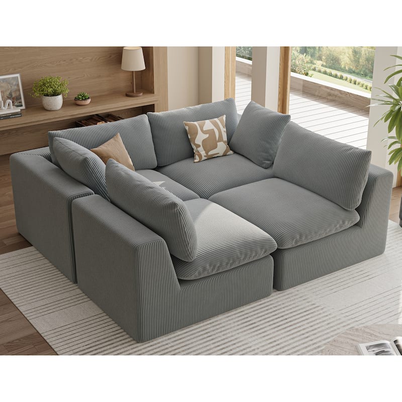 135inch Oversized LoveSofa,L Shape Sofa,4 Seater Upholstered with Corduroy Fabric Couches with 2 Pillows