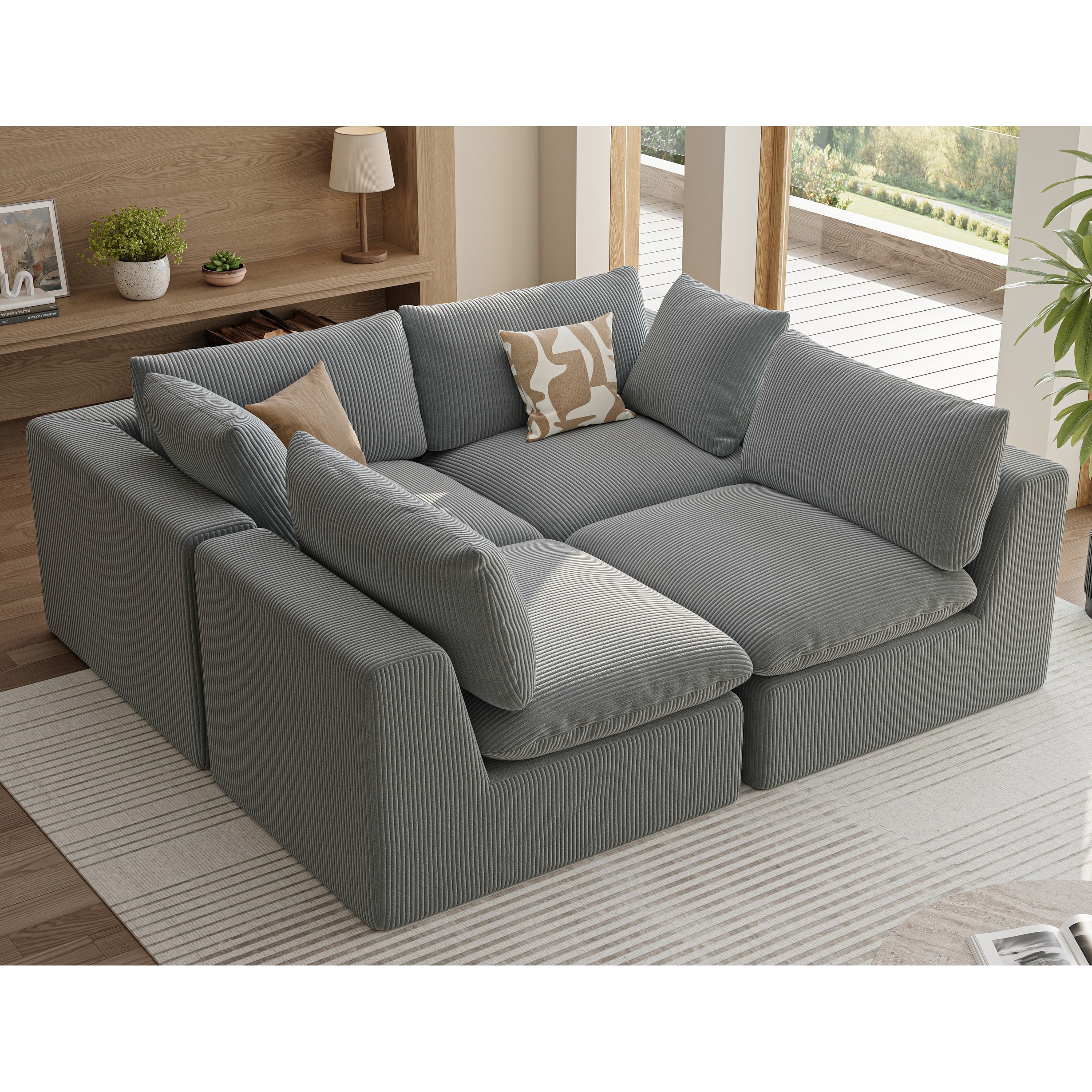 Modular Sectional Sofa Couch,Oversized LoveSofa,L Shape Sofa,4 Seater Upholstered with 2 Pillows