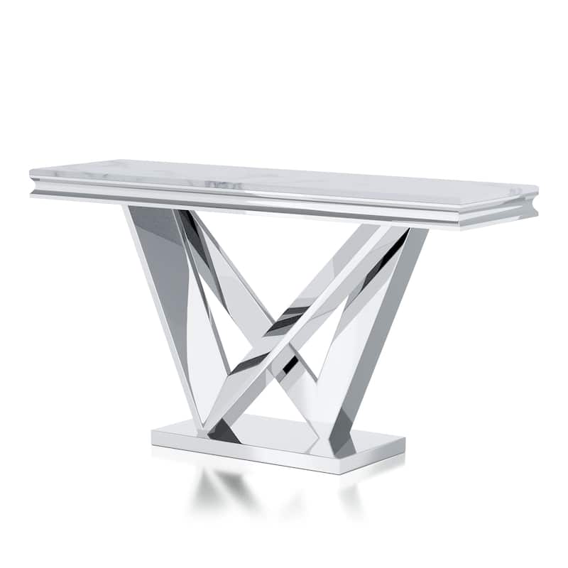 Kaliki Glam Chrome 55-inch Faux Marble Sofa Table by Furniture of America