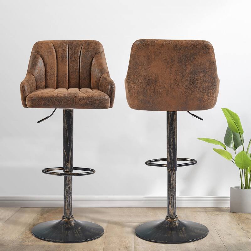 VECELO Set of 2 Adjustable Height Barstool with Footrest and Back Upholstered Bar or Counter Height Stool and Parts