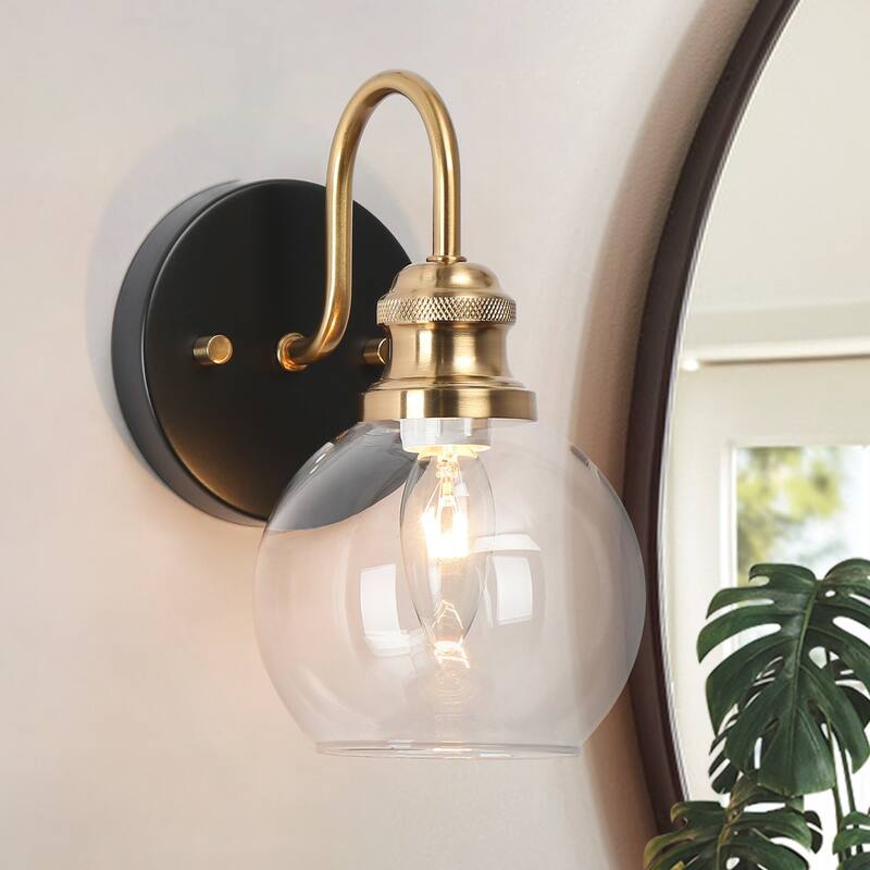 Mid-Century Modern 1-Light Black Gold Glass Wall Sconces Bathroom Vanity Light