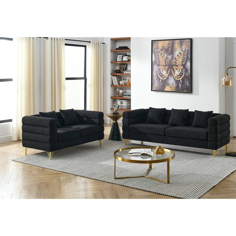 3+2 Sofa Combination - Comfortable Teddy Fabric with Fast Delivery - Black
